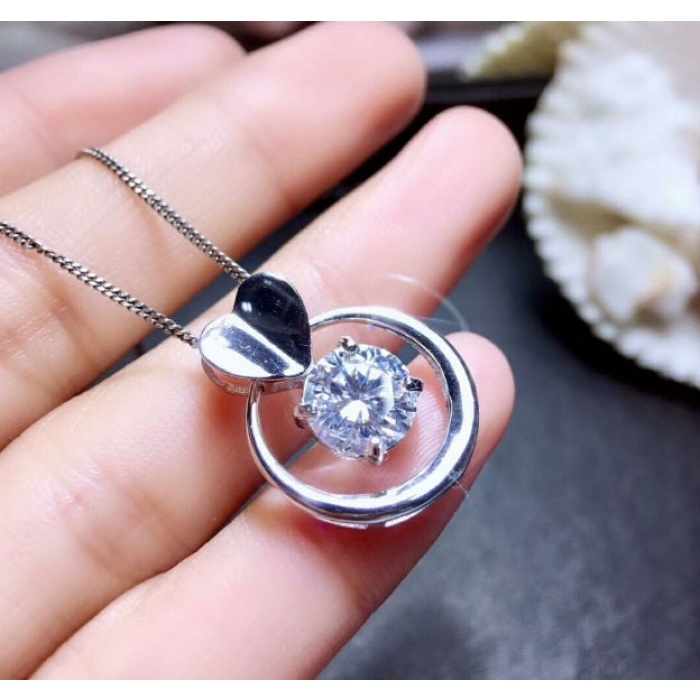 Moissanite Pendant, Engagement Pendent, Moissanite Silver Pendent, Woman Pendant, Pendant Necklace, Luxury Pendent, Round Cut Pendent | Save 33% - Rajasthan Living 6
