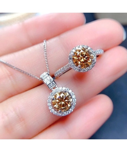Yellow Moissanite Jewelry Set, 925 Sterling Silver, 1ct Moissanite Ring, Engagement Ring, Wedding Ring, Luxury Pendant, Round Cut Stone | Save 33% - Rajasthan Living 5