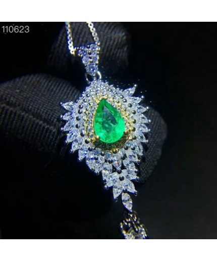 Natural Emerald Pendant, Engagement Pendant, Emerald Silver Pendent, Woman Pendant, Pendant Necklace, Luxury Pendent, Pear Cut Stone Pendent | Save 33% - Rajasthan Living 3