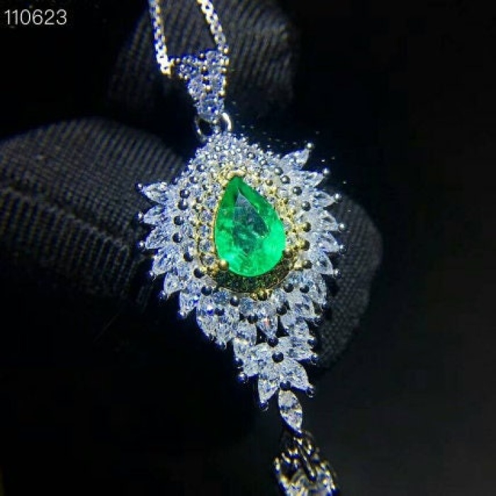 Natural Emerald Pendant, Engagement Pendant, Emerald Silver Pendent, Woman Pendant, Pendant Necklace, Luxury Pendent, Pear Cut Stone Pendent | Save 33% - Rajasthan Living 6