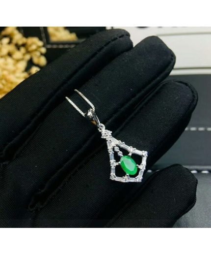 Natural Emerald Jewelry Set, Engagement Ring, Emerald Silver Pendent, Woman Earring Pendant Necklace, Luxury Pendent, Oval Cut Stone Pendent | Save 33% - Rajasthan Living 3