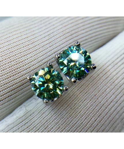 Green Moissanite Stud Earrings, 925 Sterling Silver, Stud Earrings, Green Moissanite Earrings, Luxury Earrings, Round Cut Stone Earrings | Save 33% - Rajasthan Living