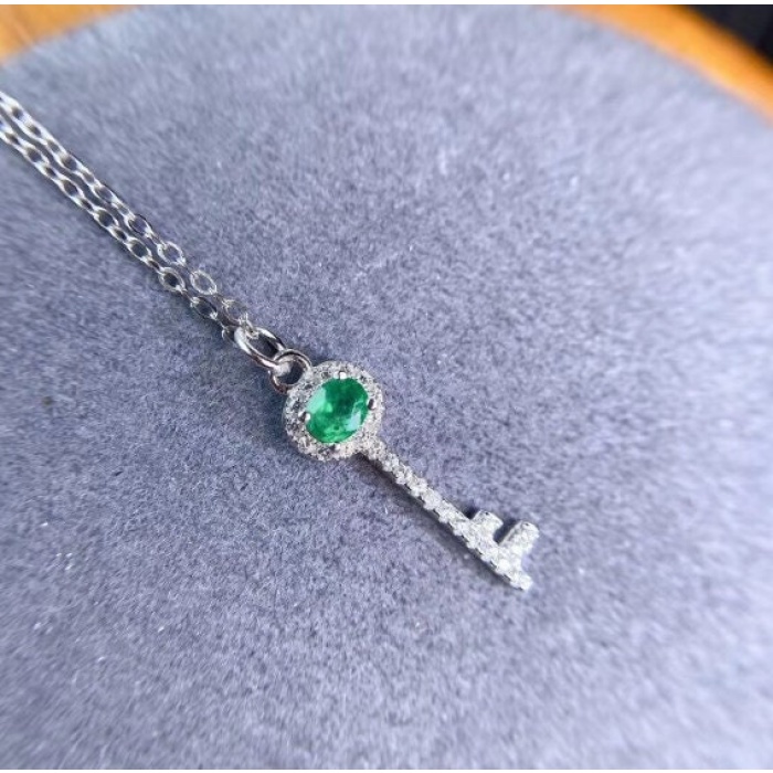 Natural Emerald Pendant, Engagement Pendant, Emerald Silver Pendent, Woman Pendant, Pendant Necklace, Luxury Pendent, Oval Cut Stone Pendent | Save 33% - Rajasthan Living 6