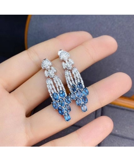 Natural Blue Topaz Drop Earrings, 925 Sterling Silver, Drop Earrings, Blue Topaz Earrings, Luxury Earrings, Oval Cut Stone Earrings | Save 33% - Rajasthan Living