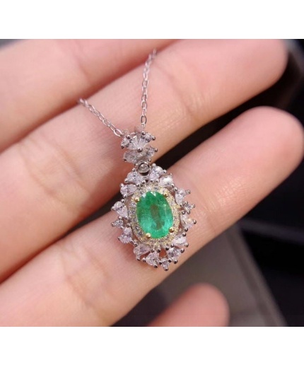 Natural Emerald Pendant, Engagement Pendant, Emerald Silver Pendent, Woman Pendant, Pendant Necklace, Luxury Pendent, Oval Cut Stone Pendent | Save 33% - Rajasthan Living