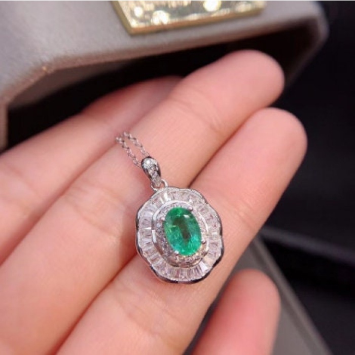 Natural Emerald Pendant, Engagement Pendant, Emerald Silver Pendent, Woman Pendant, Pendant Necklace, Luxury Pendent, Oval Cut Stone Pendent | Save 33% - Rajasthan Living 8