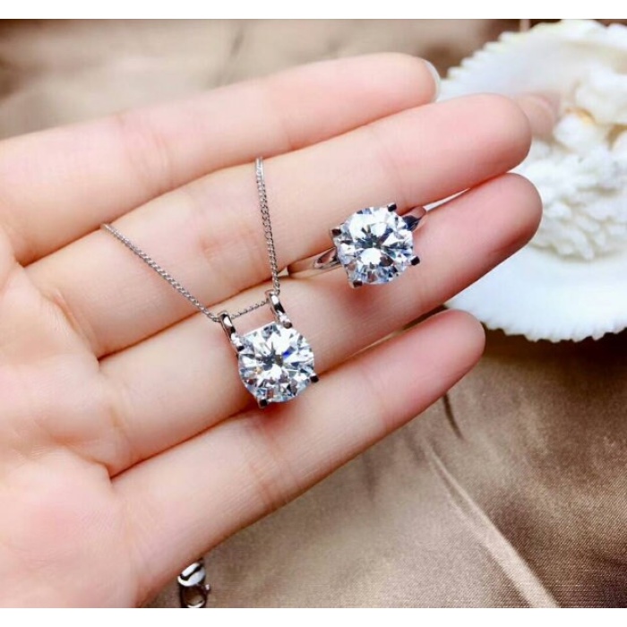 Natural Moissanite Jewelry Set, Engagement Ring, Moissanite Jewelry, Women Pendant, Moissanite Necklace, Luxury Pendant, Round Cut Stone | Save 33% - Rajasthan Living 11