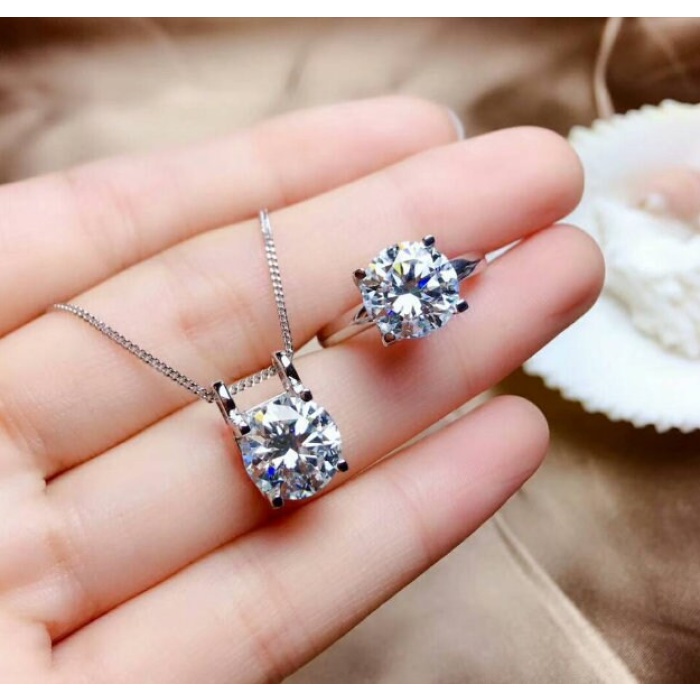 Natural Moissanite Jewelry Set, Engagement Ring, Moissanite Jewelry, Women Pendant, Moissanite Necklace, Luxury Pendant, Round Cut Stone | Save 33% - Rajasthan Living 5