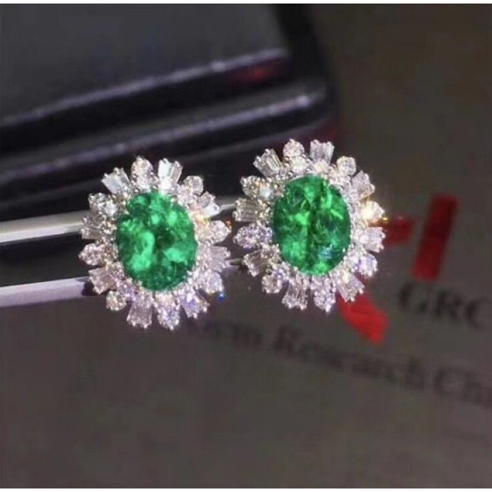 Natural Emerald Stud Earrings, 925 Sterling Silver, Emerald Earrings, Emerald Silver Earrings, Luxury Earrings, Oval Cut Stone Earrings | Save 33% - Rajasthan Living 6