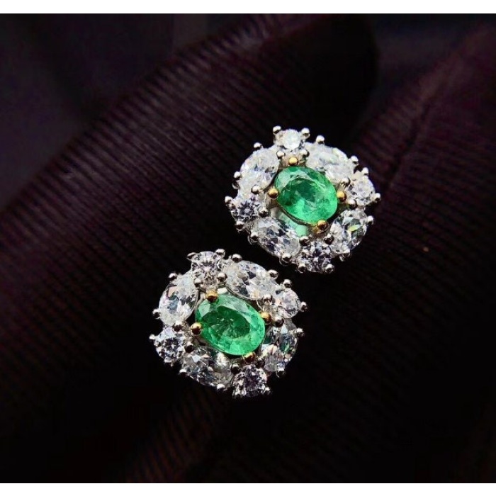 Natural Emerald Studs Earrings, 925 Sterling Silver, Emerald Earrings, Emerald Silver Earrings, Luxury Earrings, Oval Cut Stone Earrings | Save 33% - Rajasthan Living 7