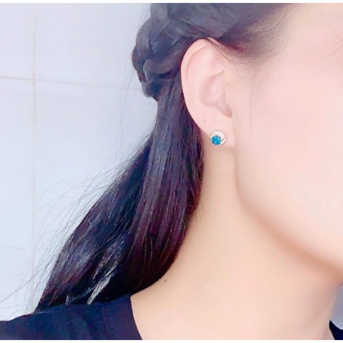 Natural Blue Topaz Stud Earrings, 925 Sterling Silver, Stud Earrings, Blue Topaz Earrings, Luxury Earrings, Round Cut Stone Earrings | Save 33% - Rajasthan Living 7