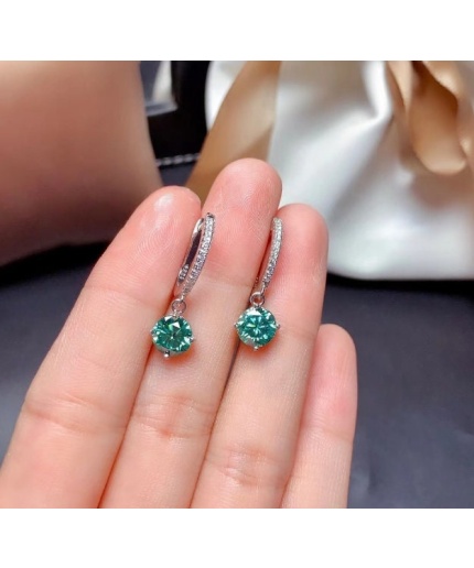 Green Moissanite Drop Earrings, 925 Sterling Silver, Drop Earrings, Green Moissanite Earrings, Luxury Earrings, Round Cut Stone Earrings | Save 33% - Rajasthan Living