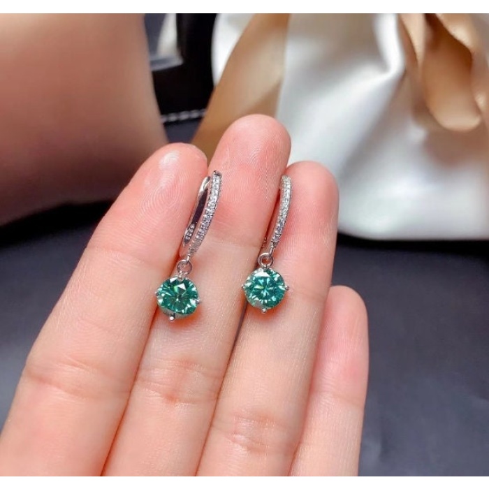 Green Moissanite Drop Earrings, 925 Sterling Silver, Drop Earrings, Green Moissanite Earrings, Luxury Earrings, Round Cut Stone Earrings | Save 33% - Rajasthan Living 5