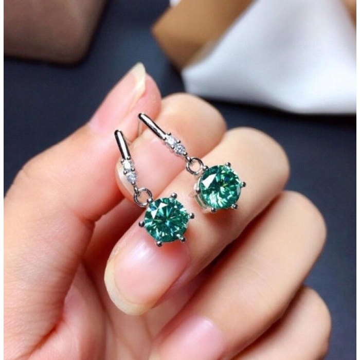 Green Moissanite Drop Earrings, 925 Sterling Silver, Drop Earrings, Green Moissanite Earrings, Luxury Earrings, Round Cut Stone Earrings | Save 33% - Rajasthan Living 8