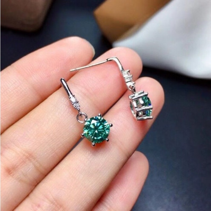 Green Moissanite Drop Earrings, 925 Sterling Silver, Drop Earrings, Green Moissanite Earrings, Luxury Earrings, Round Cut Stone Earrings | Save 33% - Rajasthan Living 7