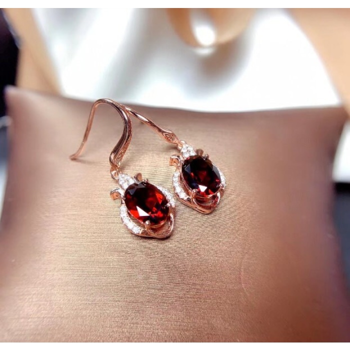Natural Garnet Drop Earrings, 925 Sterling Silver, Garnet Studs Earrings, Earrings, Garnet Earrings, Luxury Earrings, Round Stone Earrings | Save 33% - Rajasthan Living 7