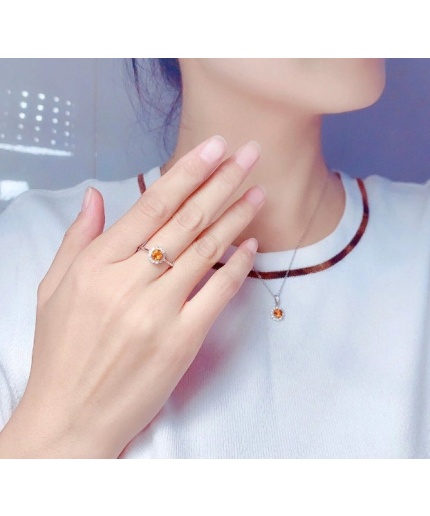 Natural Citrine Jewellery Set, Engagement Ring, Citrine Pendant, Woman Pendant, Pendant Necklace, Luxury Pendant, Round Stone Pendant | Save 33% - Rajasthan Living 3