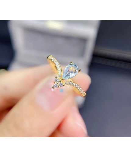 Natural Aquamarine Ring, 925 Sterling Silver, Aquamarine Ring, Engagement Ring, Wedding Ring, Luxury Ring, Ring/Band, Pear Cut Ring | Save 33% - Rajasthan Living 3