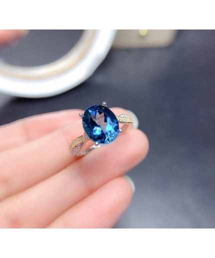 Natural Blue Topaz Ring, 925 Sterling Silver, Topaz Engagement Ring, Topaz Ring Wedding Ring, Topaz Luxury Ring, Ring/Band, Oval Cut Ring | Save 33% - Rajasthan Living