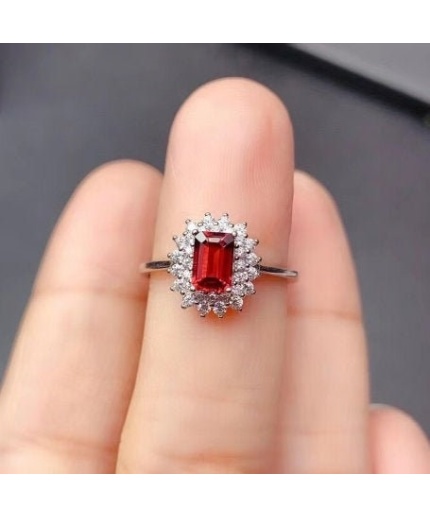 Natural Garnet Ring, 925 Sterling Sliver, Garnet Engagement Ring, Garnet Wedding Ring, Garnet luxury Ring, Ring/Band, Emerald cut Ring | Save 33% - Rajasthan Living