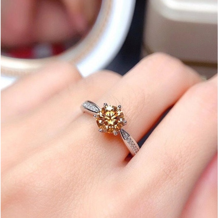 Yellow Moissanite Ring, 925 Sterling Silver, 1ct Moissanite Ring, Engagement Ring, Wedding Ring, Luxury Ring, Ring/Band, Round Cut Ring | Save 33% - Rajasthan Living 7