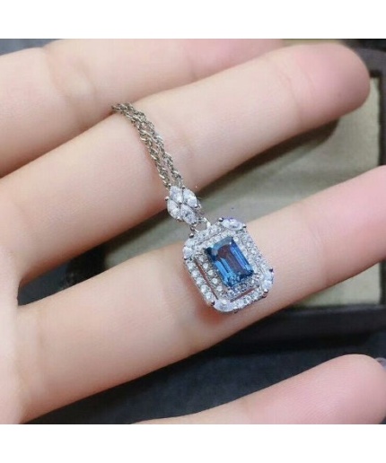 Natural Blue Topaz Jewelry Set, Engagement Ring, Blue Topaz Jewellery Set, Woman Pendant, Topaz Necklace, Luxury Pendant, Emerald Cut Stone | Save 33% - Rajasthan Living 3