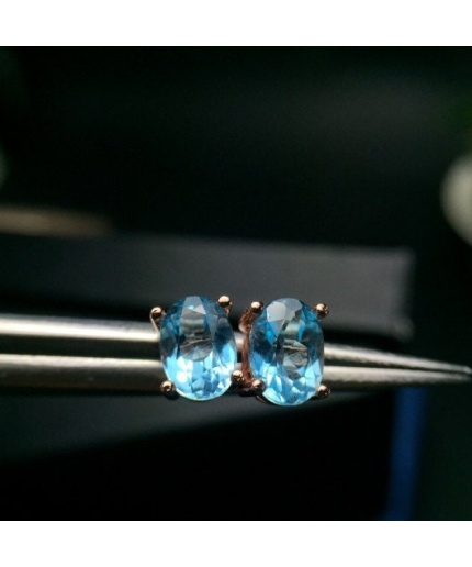 Natural Sky Blue Topaz Drop Earrings, 925 Sterling Silver, Studs Earrings, Blue Topaz Earrings, Luxury Earrings, Oval Cut Stone Earrings | Save 33% - Rajasthan Living 3
