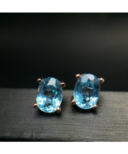 Natural Sky Blue Topaz Drop Earrings, 925 Sterling Silver, Studs Earrings, Blue Topaz Earrings, Luxury Earrings, Oval Cut Stone Earrings | Save 33% - Rajasthan Living