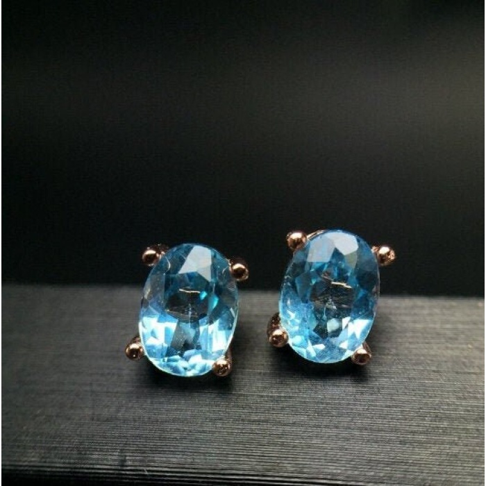 Natural Sky Blue Topaz Drop Earrings, 925 Sterling Silver, Studs Earrings, Blue Topaz Earrings, Luxury Earrings, Oval Cut Stone Earrings | Save 33% - Rajasthan Living 5