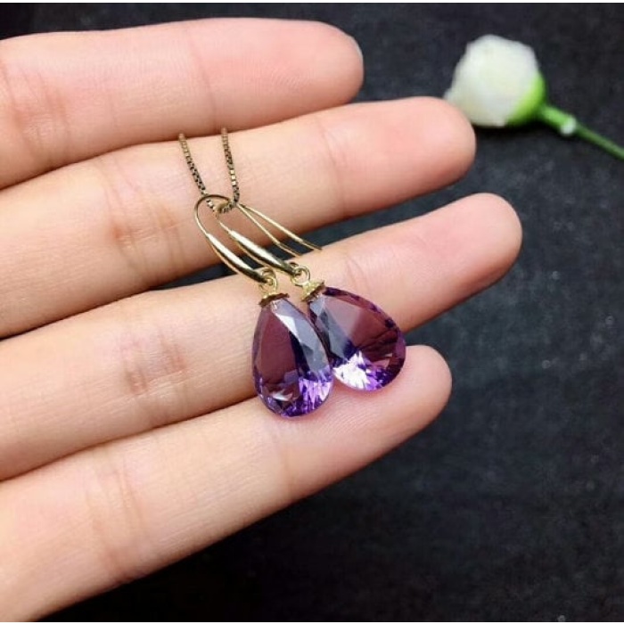 Natural Amethyst Jewellery Set , Engagement Pendent, Silver Amethyst Pendent, Woman Ring, Luxury Pendent, Pear Cut Stone Pendent | Save 33% - Rajasthan Living 7