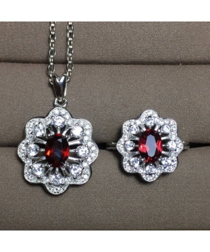 Natural Red Garnet Jewelry Set, Engagement Ring, Red Garnet Jewellery Set, Woman Pendant, Garnet Necklace, Luxury Pendent, Oval Cut Stone | Save 33% - Rajasthan Living