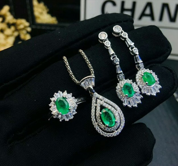Natural Emerald Jewelry Set, Engagement Ring, Emerald Silver Pendent, Woman Earring Pendant Necklace, Luxury Pendent, Oval Cut Stone Pendent | Save 33% - Rajasthan Living 14