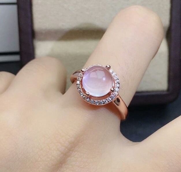 Natural Rose Quartz Jewelry Set, Engagement Ring, Rose Quartz Silver Pendent, Woman Pendant, Pendant Necklace, Luxury Ring, Round Cabochon | Save 33% - Rajasthan Living 13
