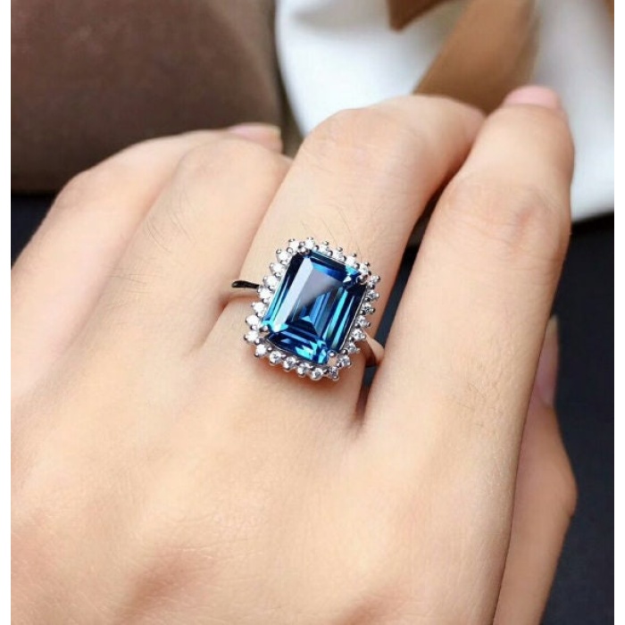 Natural Blue Topaz Jewelry Set, Engagement Ring, Blue Topaz Jewelry Set, Woman Pendant, Topaz Necklace, Luxury Pendant, Emerald Cut Stone | Save 33% - Rajasthan Living 12