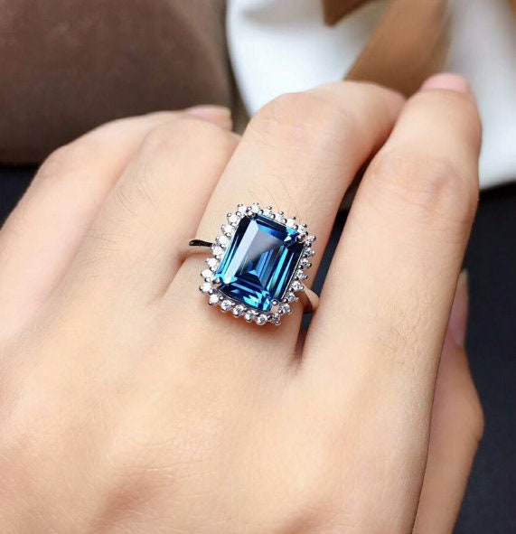 Natural Blue Topaz Jewelry Set, Engagement Ring, Blue Topaz Jewelry Set, Woman Pendant, Topaz Necklace, Luxury Pendant, Emerald Cut Stone | Save 33% - Rajasthan Living 20
