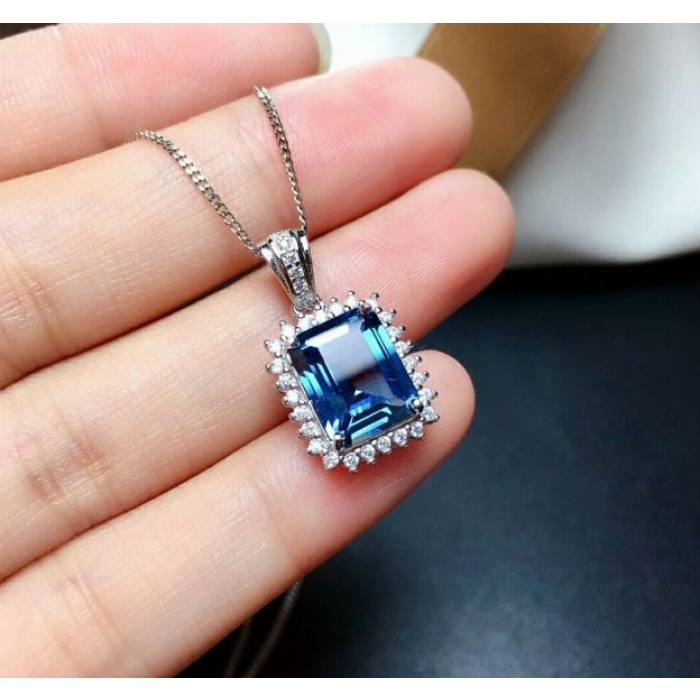 Natural Blue Topaz Jewelry Set, Engagement Ring, Blue Topaz Jewelry Set, Woman Pendant, Topaz Necklace, Luxury Pendant, Emerald Cut Stone | Save 33% - Rajasthan Living 9