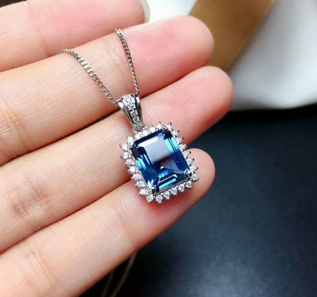 Natural Blue Topaz Jewelry Set, Engagement Ring, Blue Topaz Jewelry Set, Woman Pendant, Topaz Necklace, Luxury Pendant, Emerald Cut Stone | Save 33% - Rajasthan Living 17