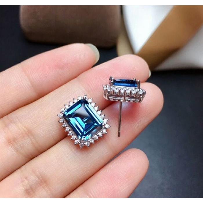 Natural Blue Topaz Jewelry Set, Engagement Ring, Blue Topaz Jewelry Set, Woman Pendant, Topaz Necklace, Luxury Pendant, Emerald Cut Stone | Save 33% - Rajasthan Living 10