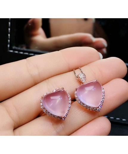 Natural Rose Quartz Jewelry Set, Engagement Ring, Rose Quartz Silver Pendent, Woman Pendant, Pendant Necklace, Luxury Ring, Heart Cabochon | Save 33% - Rajasthan Living