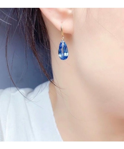 Natural Blue Topaz Drop Earrings, 925 Sterling Silver Earrings, Drop Earrings, Blue Topaz Earrings, Luxury Earrings, Pear Cut Stone Earrings | Save 33% - Rajasthan Living 3