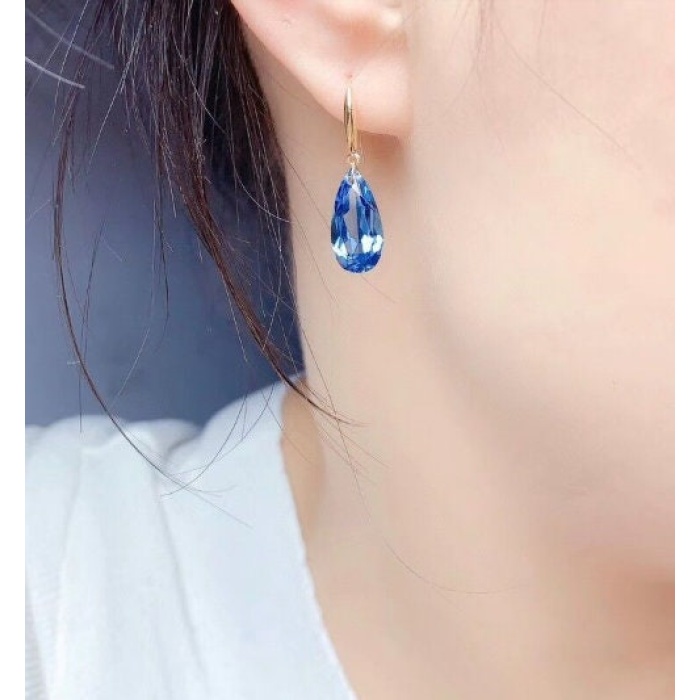 Natural Blue Topaz Drop Earrings, 925 Sterling Silver Earrings, Drop Earrings, Blue Topaz Earrings, Luxury Earrings, Pear Cut Stone Earrings | Save 33% - Rajasthan Living 6