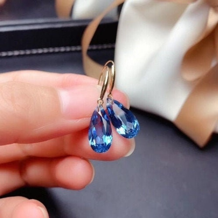 Natural Blue Topaz Drop Earrings, 925 Sterling Silver Earrings, Drop Earrings, Blue Topaz Earrings, Luxury Earrings, Pear Cut Stone Earrings | Save 33% - Rajasthan Living 5