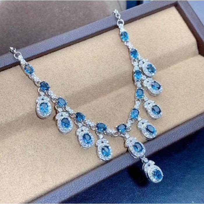 Natural Blue Topaz Pendant, Engagement Blue Topaz Silver Pendent, Woman Pendant, Pendant Necklace, Luxury Pendent, Oval Cut Stone Pendent | Save 33% - Rajasthan Living 6