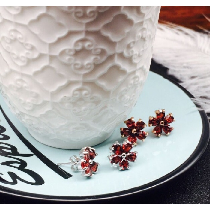 Natural Garnet Studs Earrings, 925 Sterling Silver, Garnet Studs Earrings, Earrings, Garnet Earrings, Luxury Earrings, Princess Cut Stone | Save 33% - Rajasthan Living 7
