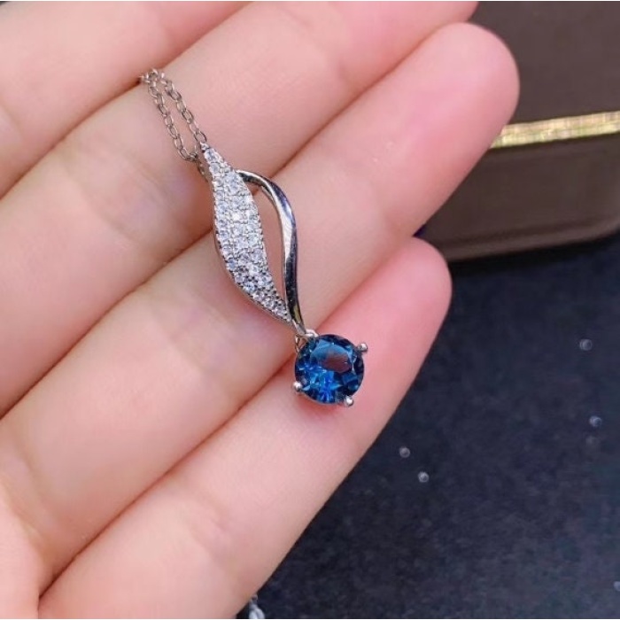 Natural Blue Topaz Jewelry Set, Engagement Ring, Blue Topaz Jewelry Set, Woman Pendant, Topaz Necklace, Luxury Pendant, Round Cut Stone | Save 33% - Rajasthan Living 6