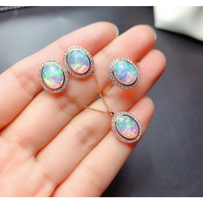 Natural Fire Opal Jewelry Set, Engagement Ring, Opal Jewellery Set,Woman Pendant, Opal Necklace, Luxury Pendant, Oval Cabochon Stone Pendent | Save 33% - Rajasthan Living 12