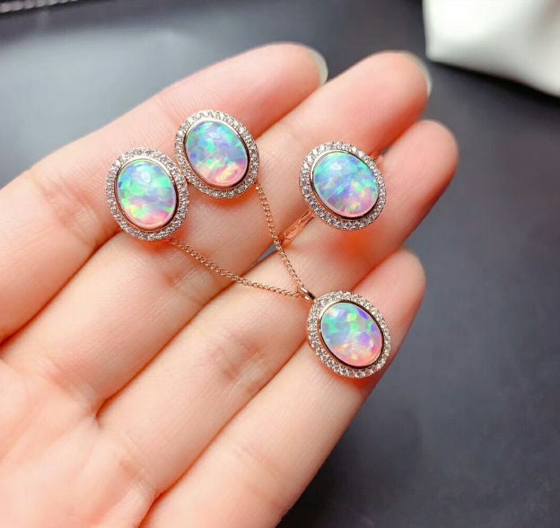 Natural Fire Opal Jewelry Set, Engagement Ring, Opal Jewellery Set,Woman Pendant, Opal Necklace, Luxury Pendant, Oval Cabochon Stone Pendent | Save 33% - Rajasthan Living 20