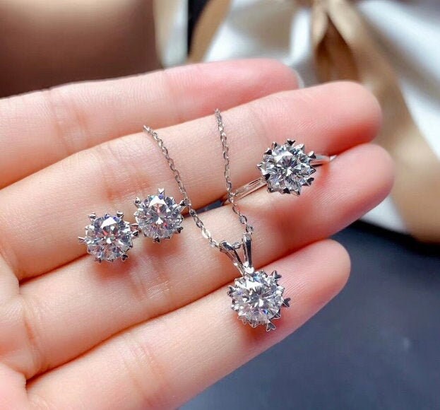 Natural Moissanite Jewelry Set, Engagement Ring, Moissanite Jewelry, Women Pendant, Moissanite Necklace, Luxury Pendant, Round Cut Stone | Save 33% - Rajasthan Living 13