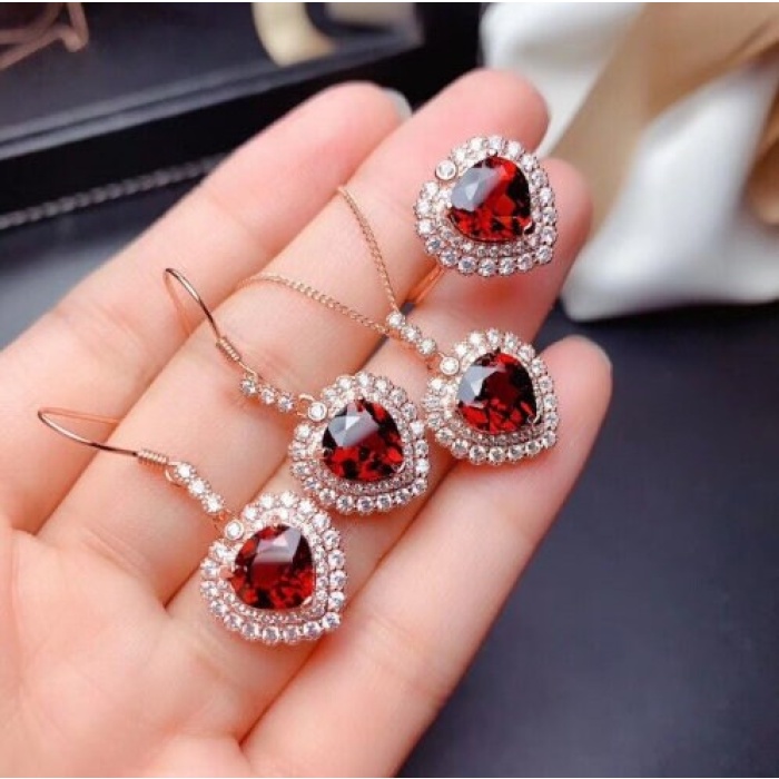 Natural Red Garnet Jewelry Set, Engagement Ring, Red Garnet Jewellery Set, Woman Pendant, Garnet Necklace, Luxury Pendent, Heart Cut Stone | Save 33% - Rajasthan Living 13