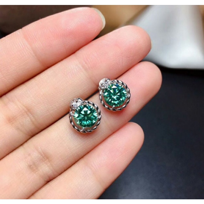 Green Moissanite Stud Earrings, 925 Sterling Silver, Stud Earrings, Green Moissanite Earrings, Luxury Earrings, Round Cut Stone Earrings | Save 33% - Rajasthan Living 8
